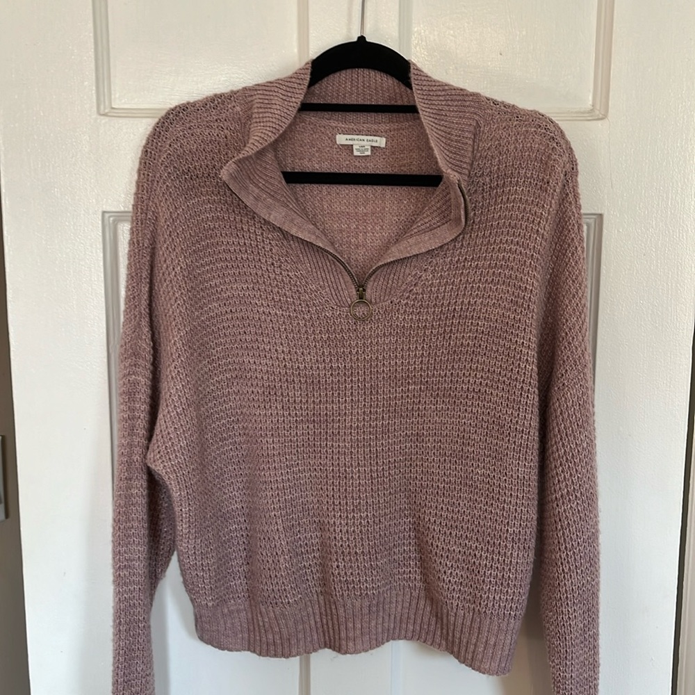 American Eagle Outfitters Slightly Cropped Mauve Pink Half-Zip Knit Sweater